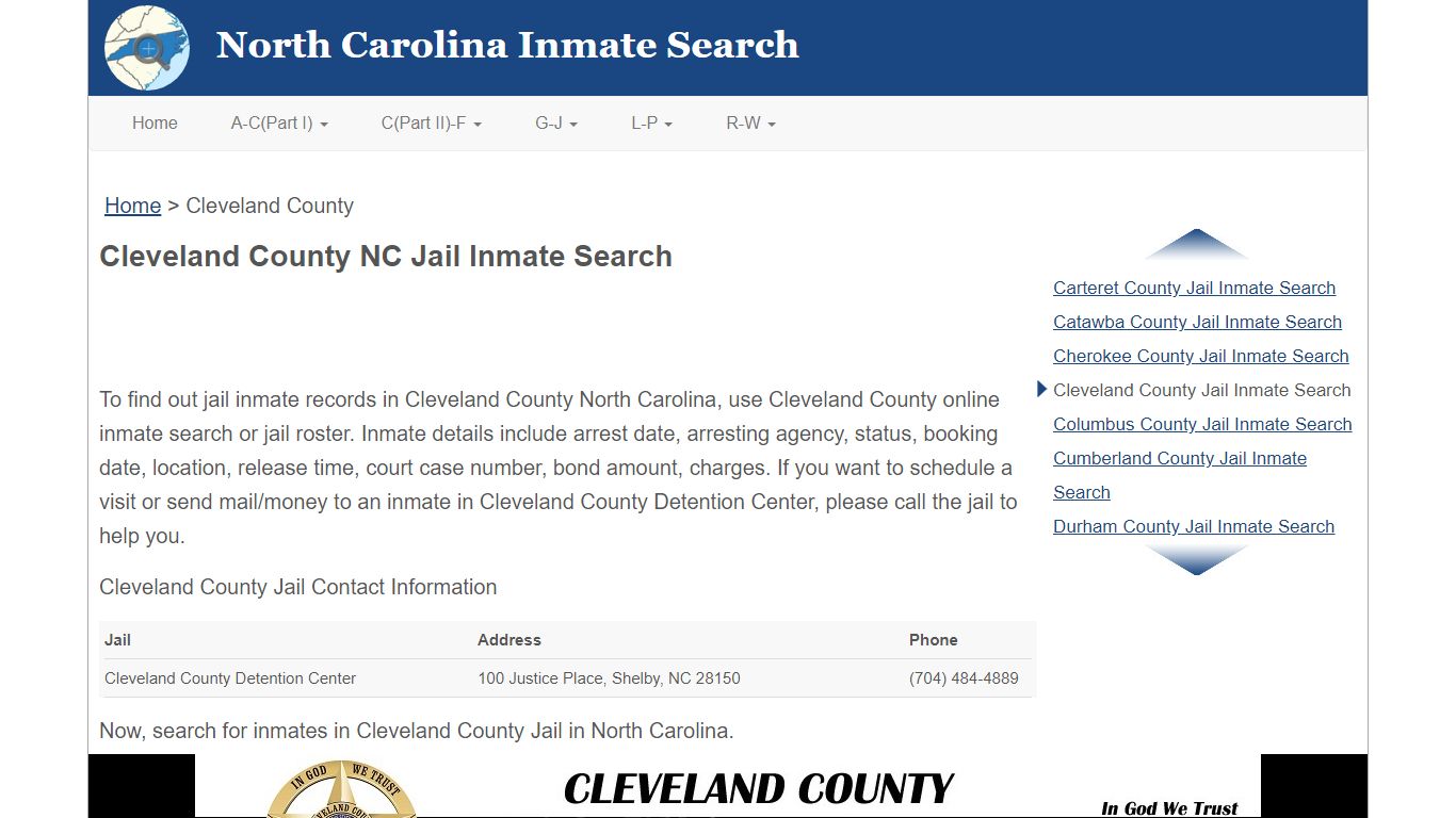 Cleveland County NC Jail Inmate Search